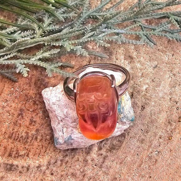 Nature Rainbow Fluorite Hand Carved Blessing Pi Xiu Adjustable Ring - Picture 6 of 10